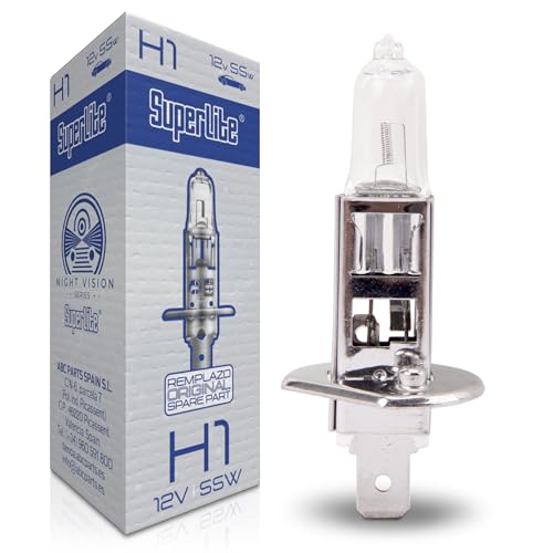 Superlite Halogen H1 12V 55W Glühlampe für die Hauptscheinwerfer der Night Vision Reihe. E1 R37/03-Zulassung sowie RoHs und CE-Zertifizierung. Außergewöhnliche Langlebigkeit und Helligkeit.