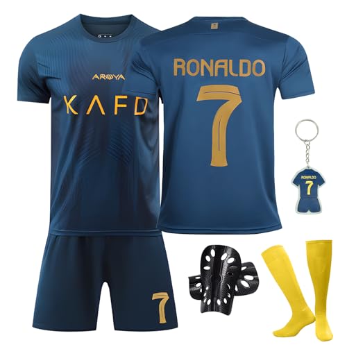 Pardofelis Fußball Trikot für Kinder, Trikot Nr. 7 Fußballtrikots Fussball T-Shirt Shorts Socken und Schienbeinschoner Set, Outdoor Football Jersey für Junge Anzug (Blau, 24)