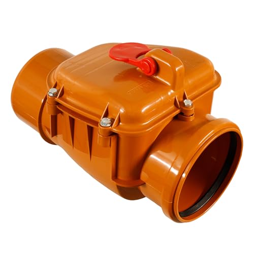 ScarMaxx - Rückstauklappe - Kunststoff Rückstauverschluss - DN 160 - Schutz vor Eindringen von Nagetieren in Abwassersystem - Waagerecht - Farbe Orange/Rot - 40,5x26x29cm