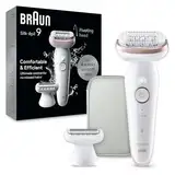 Braun Silk-épil 9, Epilierer mit schwenkbarem Kopf für eine einfache Haarentfernung, Wet&Dry, langanhaltend seidig-glatte Haut, Ladyshaver, Rasieraufsatz und Trimmeraufsatz,9-030, Weiß/Flamingorosa
