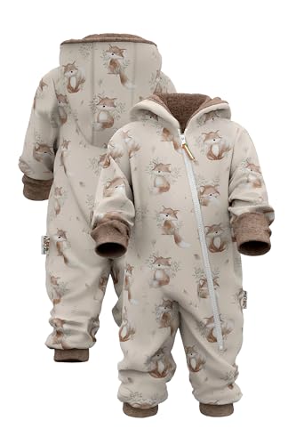 Fuchs & Kiwi Softshelloverall Baby mit Kapuze – Regenoverall mit Fleece gefüttert – Öko-Tex, Hautfreundlich – Handmade in Berlin – Softshellanzug Kinder – Frühling (Waldfüchse, 74-80)