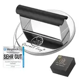 839g Burgerpresse Edelstahl | Burger Smasher mit hitzeresistentem Griff | Spülmaschinenfeste Burgerpresse | Professionelle Patty Presse perfekt zum Grillen/Braten von Fleisch | Smash Burger Presse