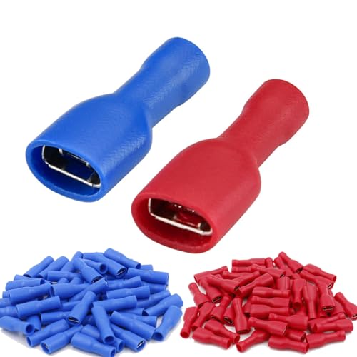 schnellkupplungsbuchse vinyl vollisoliert, 6.3 x 0.8mm Kabelschuh, Rot für 0.5-1.5mm² (22-16 AWG), Blau für 1.5-2.5mm² (16-14 AWG), 120Pack