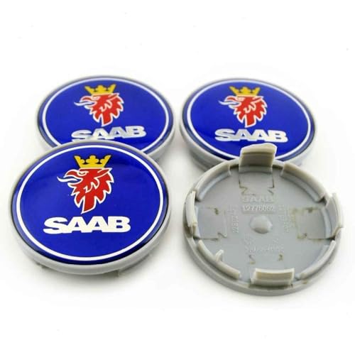 BFJXZA 4 Stück 63mm Automobil Radkappen Kit Center für Saab 93 9-3 9-5 Vector Linear Aero Radnabenkappen Radnabenabdeckung mit Logo Felgendeckel Dekoration Zubehör