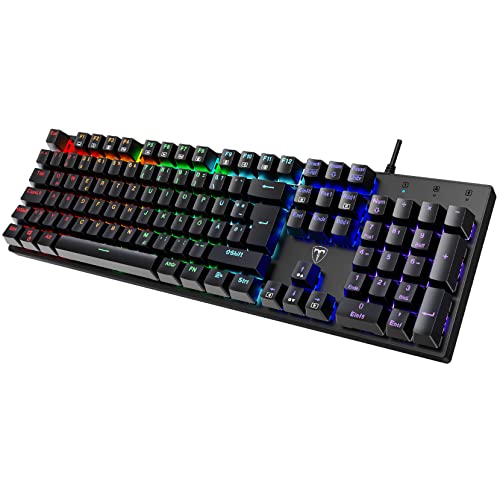 RisoPhy Mechanische Gaming-Tastatur,RGB 104 Tasten Ultradünne Gamer Tastatur mit Blauen Schaltern(Taktil & Klickend),Anti-Ghosting/Spritzwassergeschützte Mechanische Tastatur-Deutsches QWERTZ-Layout