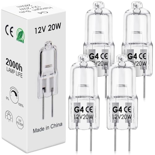 BROTOU G4 Halogenlampen, G4 Halogen Leuchtmittel 20W 12V 2800K 300LM Dimmbare G4 Halogen Glühbirnen für Backofenlampe Mikrowellen Herd Deckenleuchten (4er-12v 20w)