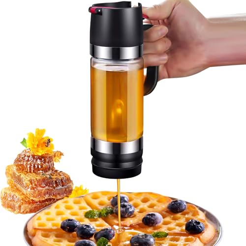 JABNOW Honigspender,350 Ml Honigspender Glas, Honigspender Tropffrei Glas 12 Ounces Sirupspenderglas mit Henkel für Honig, Sirup, Ahornsirup, Marmelade, Kaffee und Tee, Schwarz