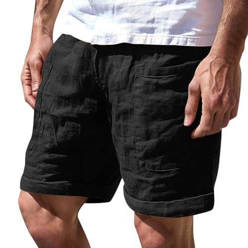 Shorts Blau Herren Waist Hose Kurze Cargohose Solid Splice Pocket Kordelzug Mode Einfarbig Lose Polyester(Schwarz,M)