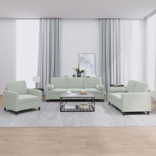Brokky 3-TLG. Sofagarnitur mit Kissen Sofa Wohnzimmer Sitzgruppe Wohnzimmer Sofa Set Sofas FüR Wohnzimmer Hellgrau Samt / 3201954