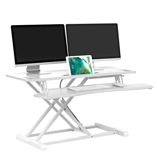 bonVIVO Höhenverstellbarer Schreibtisch-Aufsatz 95 x 40 - Sit-Stand-Erhöhung Macht Jede Workstation zum Standing Desk - Belastbar bis 15 kg Gadgets - Weiß