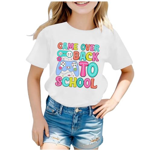 Freizeit Mädchen T-Shirt für Schulsaison Sommer Kinder-T-Shirt mit Rundhalsausschnitt Grafik zum Schulanfang, kurzärmlig, bunt bequem, für Jungen Basic T-Shirt mit kurzen Ärmeln (White, 8-9 Years)