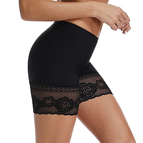 Joyshaper Unter Rock Kurz Hose Damen Spitzen Unterhose Anti-Chafing Shorts Nahtlose Unterwäsche, Schwarz-Lace, M