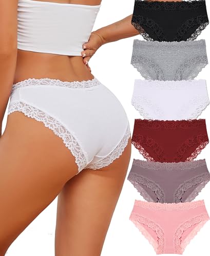 ALL OF SHE 6er Pack Baumwolle Unterwäsche Frauen Brazilian Slip Spitze Unterhose Damen Panties Sexy Hipster Cheeky Women Underwear Mehrpack S-XL,A-6,M