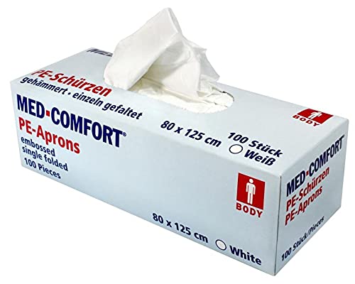 AMPRI Einwegschürzen, weiß, 80 x 125 cm, Polyethylen, Med-Comfort: Einmalschürze zum Binden in hygienischer Spenderbox kaufen.