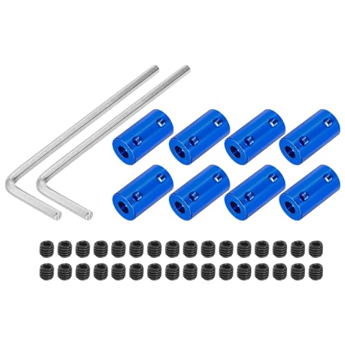 QUARKZMAN 6mm-6mm Bohrung Starrkupplung 25mm Länge 14mm φ M4 Aluminiumlegierung Wellenkupplung Verbinder für Auto Marineblau mit 8pcs Kupplung 32pcs Schrauben 2pcs Schraubenschlüssel