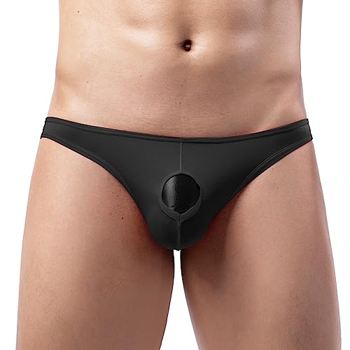 WKAYsIV Sexy Spitze Damen modisch, sexy, niedrig geschnitten, für Herren, offene Hüfte, Polyester, Dreieckshose Weihnachtsunterhose (Black, S)