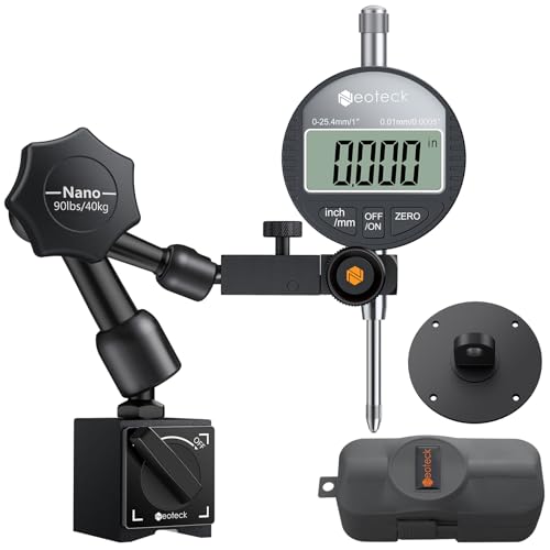 Neoteck Messuhr und Magnetfuß 25,4 mm Digitales Messuhren Set (0,0005"/0,01 mm) mit Aufbewahrungskoffer Messwerkzeug Elektronische Messuhr für Labor Werkstatt 3D Drucker - 40kg Max Pull Schwarz