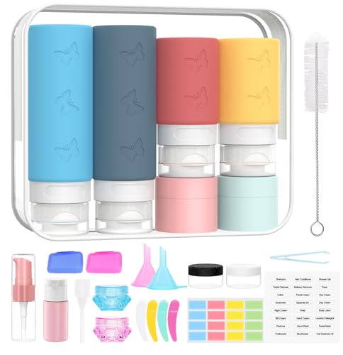 26 Stück Reiseflaschen Zum Befüllen Silikon Reise Flüssigkeiten Set mit Clear Bag, Reisegröße Behälter mit TSA Genehmigt, Travel Essentials & Reise Gadgets