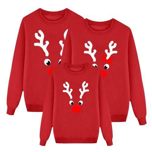 Pullover Familie Set, Weihnachtspulli Ugly Lustig Weihnachten Pullover Rundhals Lange Ärmel Christmas Strickpullover Festliche Xmas Pullover Weihnachtsmotive Top Papa Mama Kinder Jungen Mädchen 01