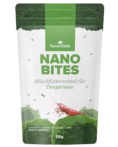 NatureHolic - Nano Bites - Garnelenfutter Aquarium - Basis Futter für tägliche Fütterung - geeignet für Adulte und Baby Garnelen - Hochwertige, natürliche Zutaten - 25g