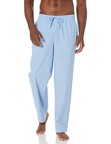 Amazon Essentials Herren Gewebte Pyjamahose, Gerade Geschnitten, Hellblau Streifen, L