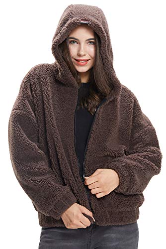 Extreme Pop Weiche Damen Teddy Sherpa Fleece Kapuzenjacken Winter Hoody Coat UK Brand (XL, Kaffee)