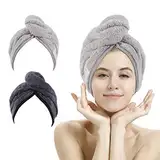 M-bestl 2 Pack Haartuch Turban, Mikrofaser-Haartrocknungshandtuch mit Knopfdesign zum Trocknen der Haare (Dunkelgrau & Hellgrau)