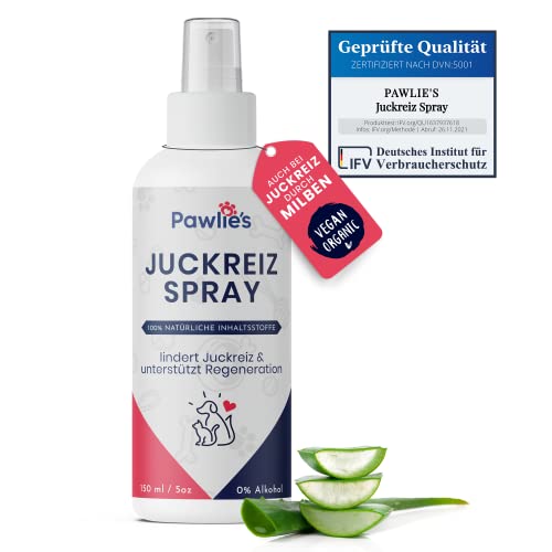 Pawlie's Juckreiz Spray für Haustiere gegen Kratzen & Wunde Haut | Mittel gegen Juckreiz bei Hunden durch Milben | Juckreiz Hund, Milben Spray Hund, Anti Juckreiz, Hautpflege Katze, Silberspray Hund