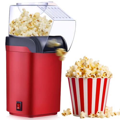 Asfrode 1200w Mini Popcornmaschine, Heißluft Popcorn Maker Gesund Ohne Öl Fett 2 Minuten One-Touch-Bedienung für Zuhause Filme Weihnachten Partys Fußballabend (Rot)