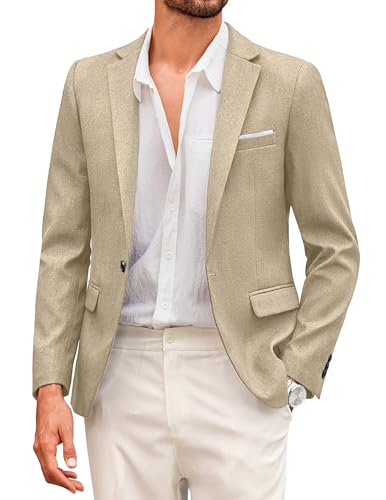 COOFANDY Herren Sportlich Sakko Freizeit Blazer Regular Fit Sommer Anzugjacke 1 Knopf Jackett Khakifarbe XL