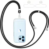 caslord Handykette Universal, Handy Lanyard mit 2 Stück Universelles Patch, Handyband mit Hülle kombinierbar, Einstellbar und Abnehmbar - Schwarz+Transparent