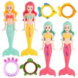 sacemontic Tauchspielzeug für Kinder, 8Pcs Unterwasser Tauchringe füR Kinder mit Spielball TauchstöCke Edelsteine Pool Wasserspielzeug Kinder füR Tauchtraining Pool Party Schwimmbad füR Kinder ab 6