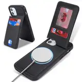 Havaya for iPhone 12 Hülle Kompatibel mit Magsafe Hülle für iPhone 12 Pro mit Kartenfach Hülle geldbörse Leder für Herren und Damen - Schwarz