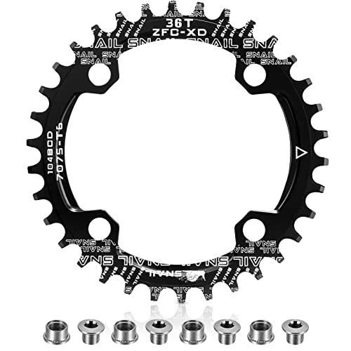 Kettenblatt 104 BCD 32T 34T 36T 38T Schmaler, Breiter Einziger Kettenring mit 4 Stücke Kettenrad Schrauben für Rennräder, BMX MTB Fahrrad (Schwarz, 36T)