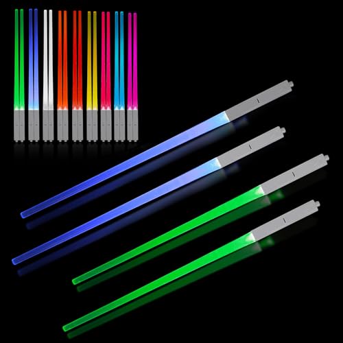 Leuchtende Essstäbchen, 2 Paar Lichtschwert Chopsticks, 9 Farbmodi Licht LED Essstäbchen, BPA Frei und Spülmaschinenfest Lightsaber Chopsticks für Küchen Dinnerparty Sushi Besteck
