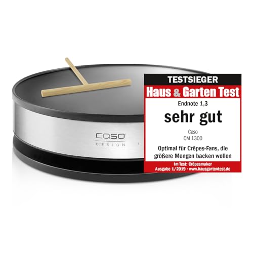 CASO CM 1300 - Crêpes Maker, Testsieger Haus & Garten Test, Antihaft‐Beschichtung, Schieberegler, inkl. Teigverteiler und Crêpes‐Wender aus Holz, Schwarz, Edelstahl
