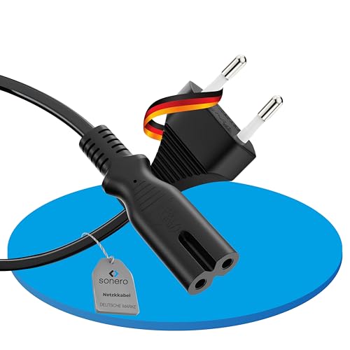 sonero Stromkabel Netzkabel 2 Polig, 2,0m, Eurostecker Typ C Netzstecker auf IEC Buchse C7 Euro 8 Stecker, Netzteil Strom Kabel für TV, PS5, PS4, PS3, Haushaltsgeräte, Schwarz