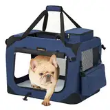 Feandrea Hundebox faltbar, Transportbox Hund, M, Hundetasche, Oxford-Gewebe, Netzstoff, atmungsaktiv tragbar transportabel, Metallrahmen, mit Griffen, Taschen, 60 x 42 x 42 cm, dunkelblau PDC60Z