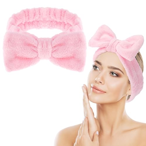 Spa Bowknot Stirnband Damen Spa Haarband Kosmetik, Coral Fleece Makeup Haarbänder Elastic, Cosmetic Stirnband Breitkrempe Korallenvlies Waschen Gesicht Kopfwickel für Dusche Hautpflege Sport