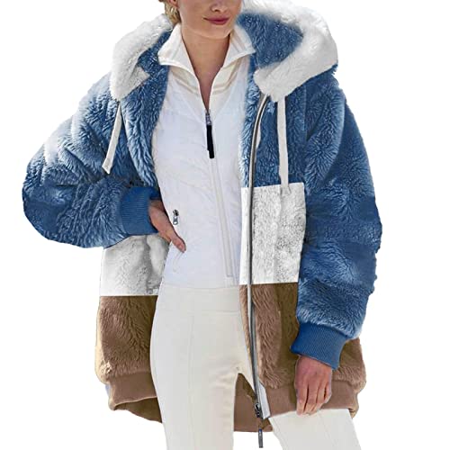 AACH Damen Teddy Fleecejacke mit Kapuze Plüschjacke Warme Winter Flauschjacke Warm Mantel Casual Kapuzenjacke mit Reißverschluss Hoodie Softjacket Bequem Weich Winterjacke Locker Plüschmantel