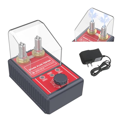 220V Auto Zündkerzen Tester Zündkerzenprüfgerät - BELEY 2Loch Einstellbare Frequenz 0-6000rpm KFZ Zündkerzen Prüfgerät mit Schutzhülle für 12mm Zündkerze & 12V Benzin Autos und Motorräder（Rot）