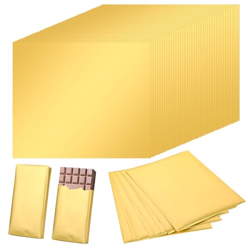 100 Stück Folie Papier Wrapper 19 x 16cm Goldene Aluminiumfolie Schokolade Verpackungen Bonbonpapier aus Folie Quadratisch Goldfolie Bonbonpapier für DIY Dekoration und Aufbewahrung von handgefertigte