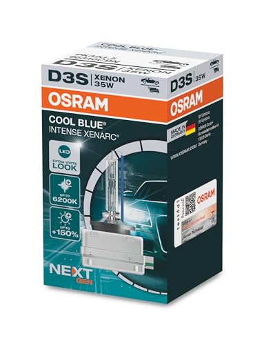 OSRAM XENARC COOL BLUE INTENSE D3S, 150% mehr Helligkeit, bis zu 6.200K, Xenon-Scheinwerferlampe, LED Look, Faltschachtel (1 Lampe)