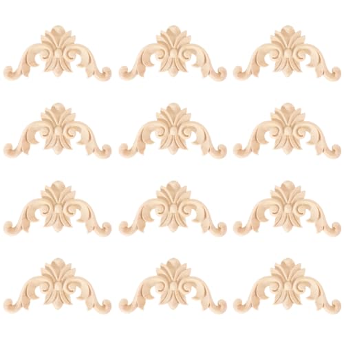 INGJIA Holzornamente für Möbel 12 Stücke Holzornamente Ornamente für Möbel Holzschnitzerei Applique Ornament Holz Möbel Wanddeko Holz,5 * 5cm