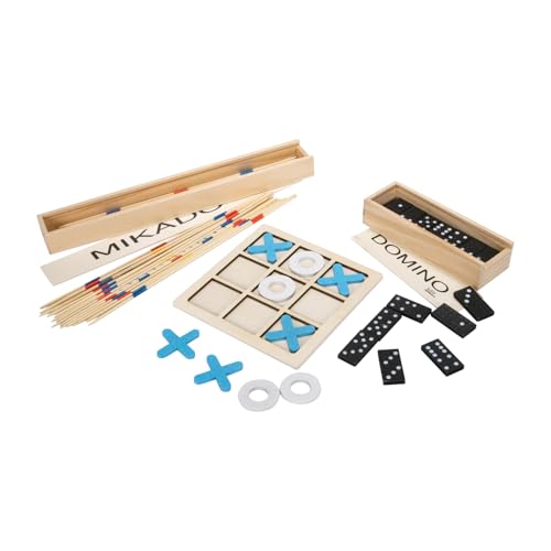 GICO Domino Spiel Mikado Spiel und Tic Tac Toe Reisespiel Set mit DREI klassichen Spielen aus Holz für Kinder und Erwachsene - 7966