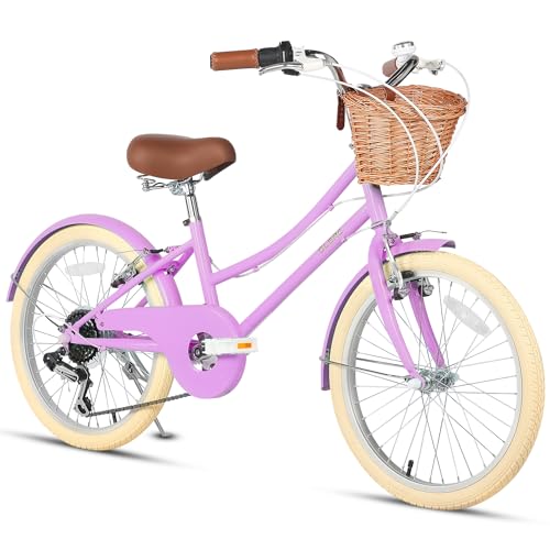 Glerc Missy 20" Zoll Mädchen Cruiser Kinder Fahrrad 6-Gang Teen Hybrid City Fahrrad für Jugend Alter 6 7 8 9 10 11 12 Jahre alt mit Weidenkorb & Leichtgewicht,lila