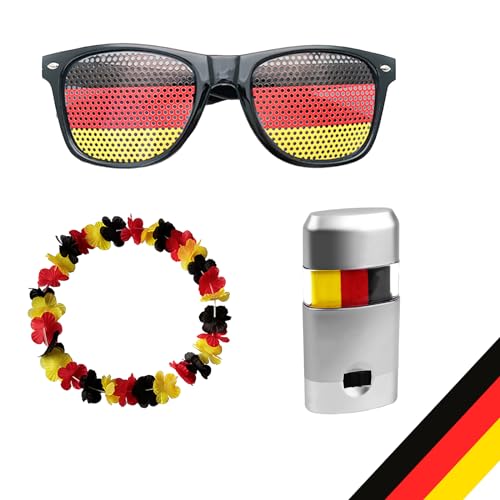 LHOEST 3 Stück Deutschland Schminke Schminkstift, EM Deutschland Fanartikel Deko Fanbrille Sonnenbrille Blumenkette, Fanartikel EM 2024 fußball, Fussball Schminke