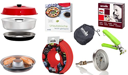 Sun and Ice 9-teiliges Spar-Set Omnia Camping Backofen | Omnia Backofen + Original Kochbuch + Aufbackgitter + Backofenthermometer + Haltegriff + Silikonform + Tasche