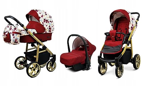 BabyLux® Bambimo Kinderwagen Set 3 in 1 - Color Lux - incl. Babywanne, Buggy Sportsitz, Auto-Babyschale - Autositz - Kinderwagenset - Kombikinderwagen mit Wickeltasche, Regenschutz usw.