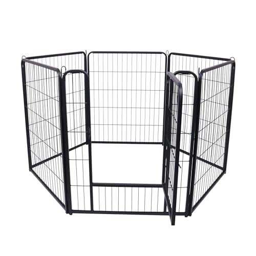 XMTECH 6-teilig Welpenlaufstall Freilaufgehege Hundelaufstall 80cm hoch, Welpenauslauf mit 1 Türen & 5X Erdanker, flexibel und faltbar, Welpengitter für Wohnung & Garten